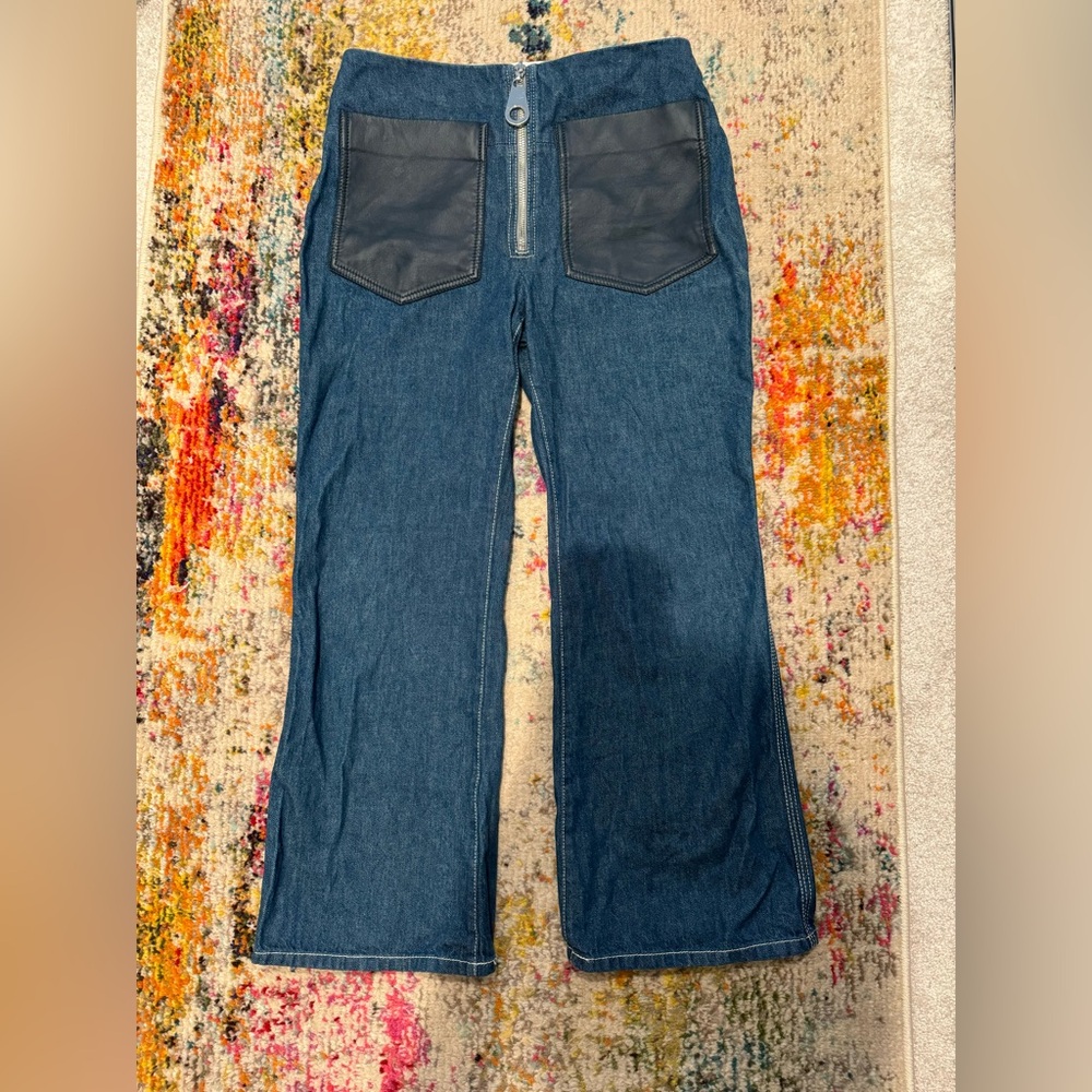 EDUN High Waist Cropped Jeans W/ Oversized Zipper & Pockets SIZE 28